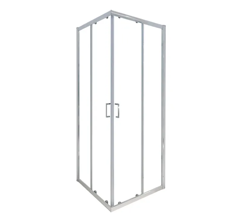 Polished Silver Aluminium Square Shower Enclosure, Bi‑Fold Double Folding Door Rectangular Corner Shower Cabin for Small‑Sized Bathrooms