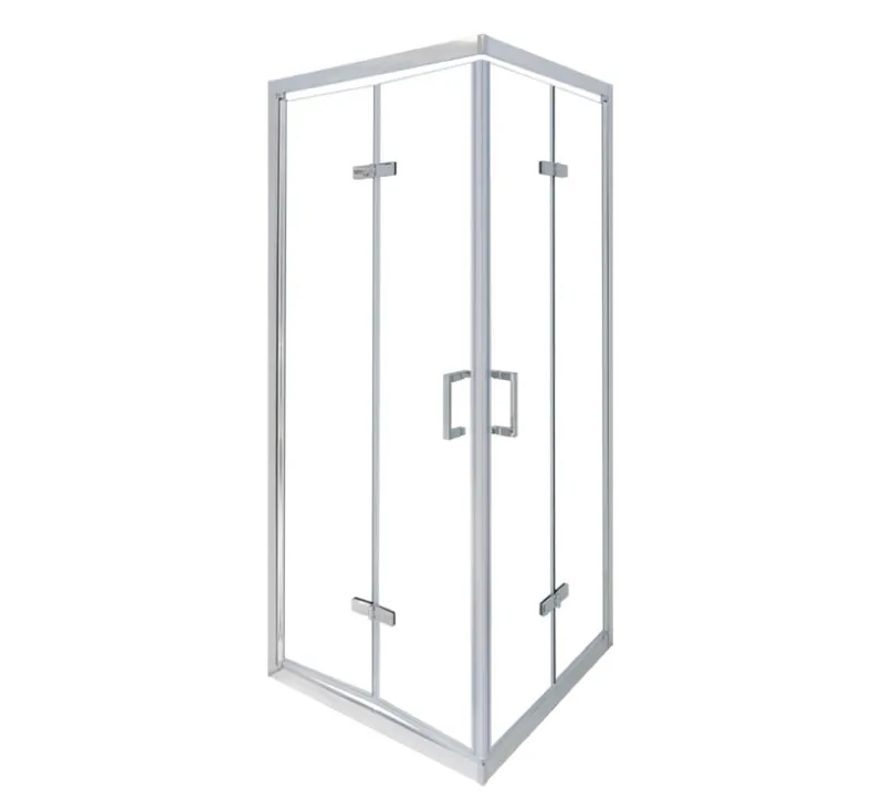 Polished Silver Aluminium Square Shower Enclosure, Double Hinged Pivot Door Rectangular Corner Shower Cabin for Standard Bathroom Corner