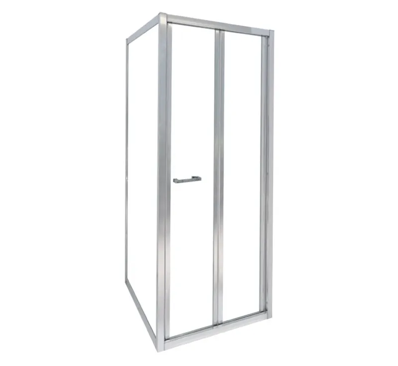 Polished Silver Aluminium Square Sliding Shower Enclosure, Double Sliding Glass Door Rectangular Corner Shower Cabin for Compact Bathroom