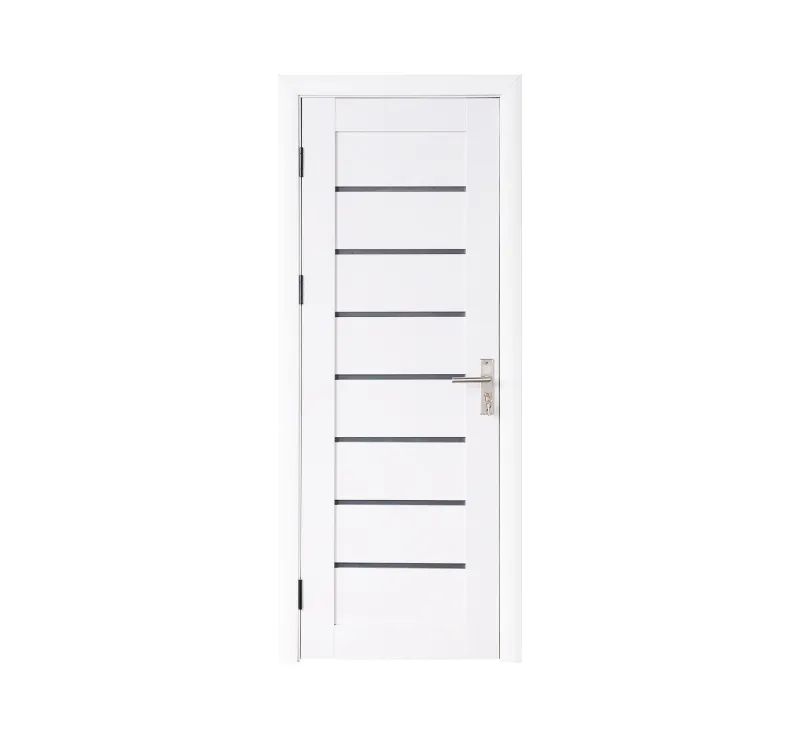 Pure White PVC Assembled Prehung Door, Modern Interior Door with 9‑Strip Horizontal Dark Groove Detailing