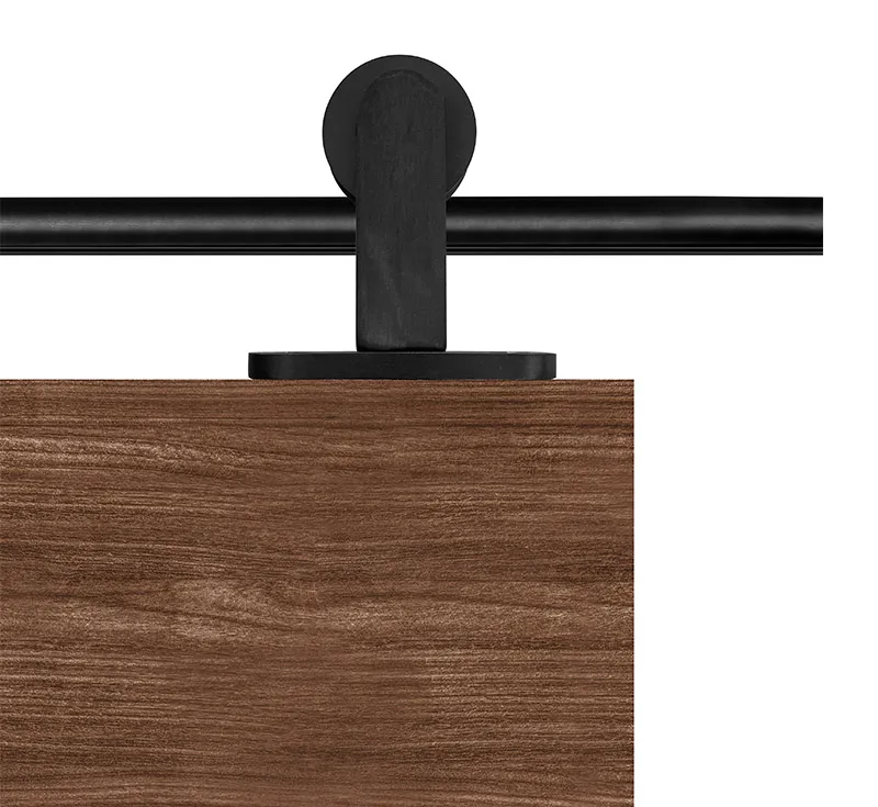 Round Tube Top‑Mount Sliding Barn Door Hardware Kit, Matte Black Circular Rail Track System for Interior Wooden Barn Doors