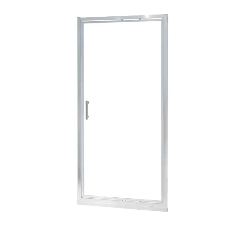 Silver Aluminium Hinged Pivot Shower Door, Single Swing Open Shower Screen for Shower Alcove Recess Niche