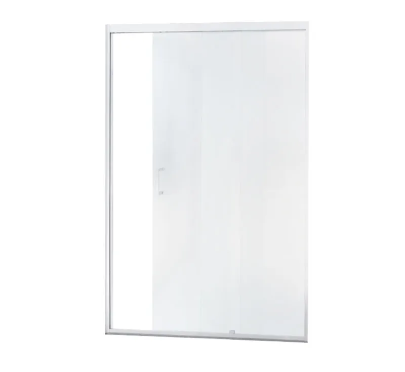 Silver Chrome Single Sliding Shower Door, Vertical Strip Frosted Glass Sliding Shower Screen for Shower Alcove Recess