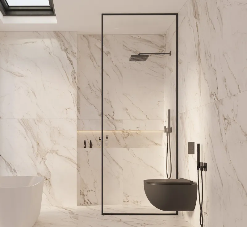 Single‑Panel Slim Black Frame Walk‑In Shower Screen, Full‑Height Fixed Glass Wet‑Room Divider