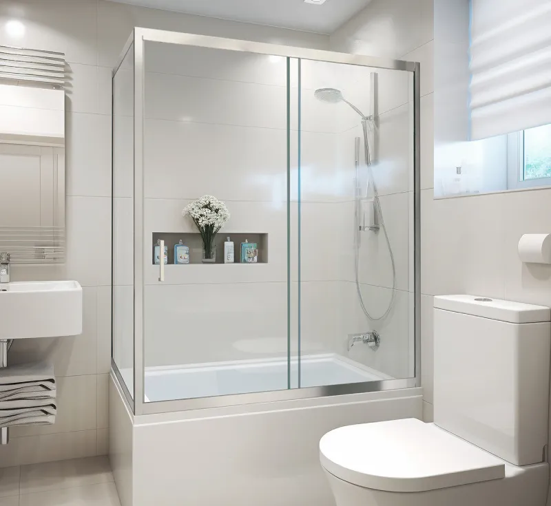 Sliding Shower Door Enclosure for Bathtub, Chrome‑Framed Double‑Panel Sliding Bath Shower Screen