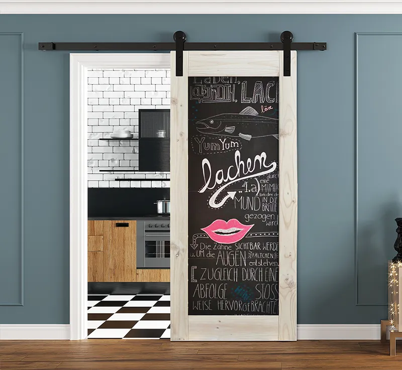 Solid Wooden Chalkboard Insert Sliding Barn Door, Natural Timber Frame Writable Chalkboard Barn Door Kit for Kitchen Pantry Wholesale From China Factory Manufacturer