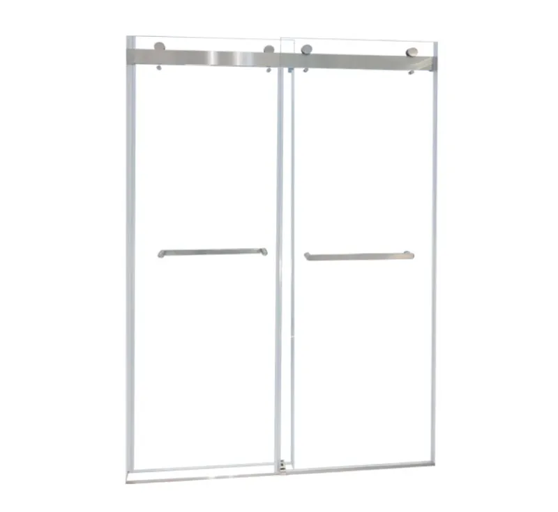 Stainless Steel Double Sliding Barn Shower Door, Frameless‑Look Roller Sliding Shower Screen for Shower Alcove Recess