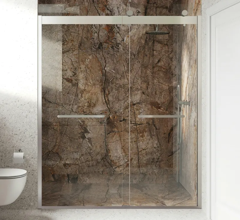 Straight‑In‑Line Top‑Roller Sliding Shower Enclosure, Polished‑Chrome Framed Sliding Shower Door for Recessed Wall Niche