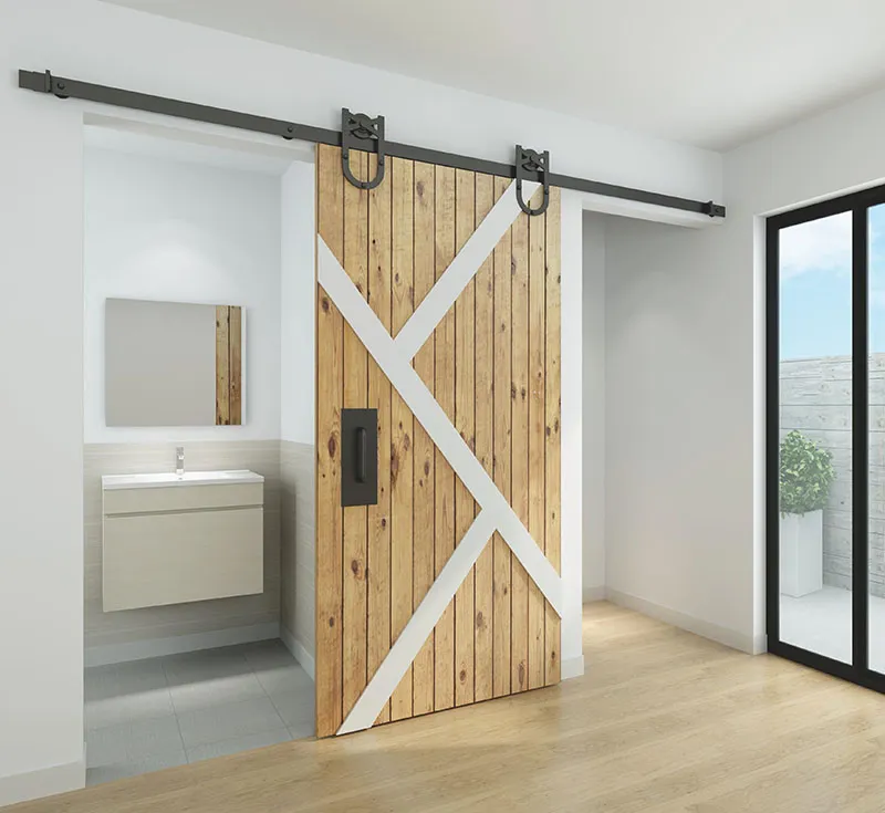 Two‑Tone X‑Brace Vertical Plank Solid Wood Sliding Barn Door, Two‑Color X‑Frame Rustic Barn Door with Decorative Black Roller Hardware Kit for Modern Farmhouse Wholesale From China Factory Manufacturer