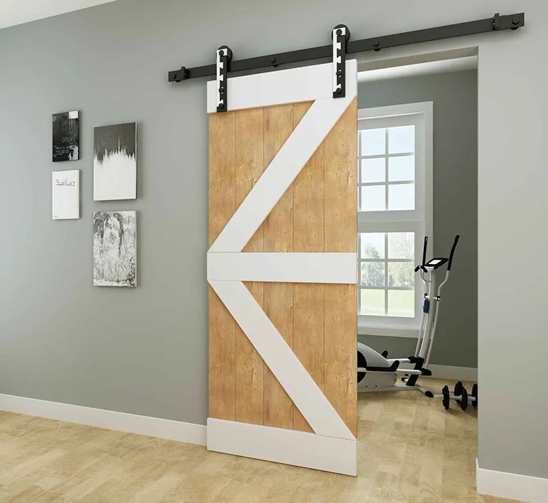 Two‑Tone Z‑Brace Solid Wooden Sliding Barn Door, White Accent Weathered Wood Solid Timber Barn Door with Black Strap Hardware Kit for Modern Farmhouse Wholesale From China Factory Manufacturer