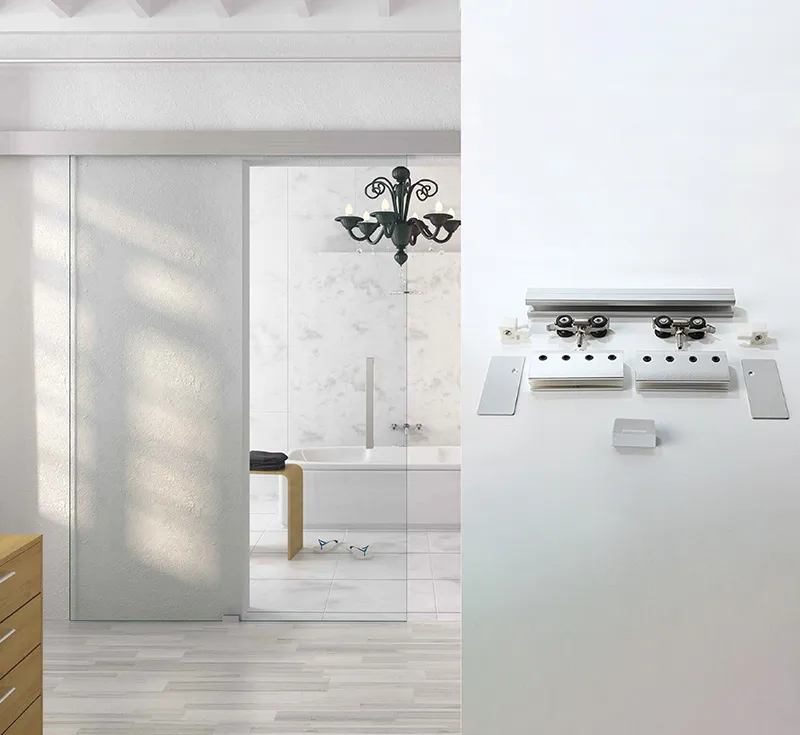 Wall‑Mount Aluminum Glass Sliding Barn Door Hardware Kit, Anodized Aluminium Track System for Frameless Glass Interior Doors
