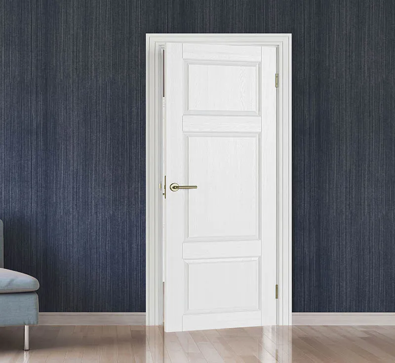 White 3‑Vertical‑Panel Solid Moulded Interior Door, Shaker‑Style Raised Recessed Panel Swing Door for Residential Bulk Projects