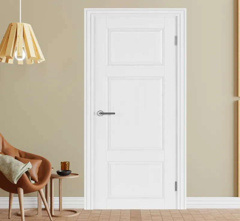 White 3‑Panel Molded Interior Door, Classic Raised‑Panel Pre‑Hung MDF Door for Residential Interior Applications