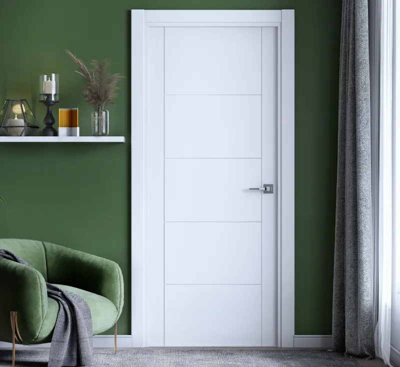 White 5‑Flat‑Panel Modern Shaker Molded Interior Door, Minimalist Flat‑Line MDF Door for Contemporary Homes