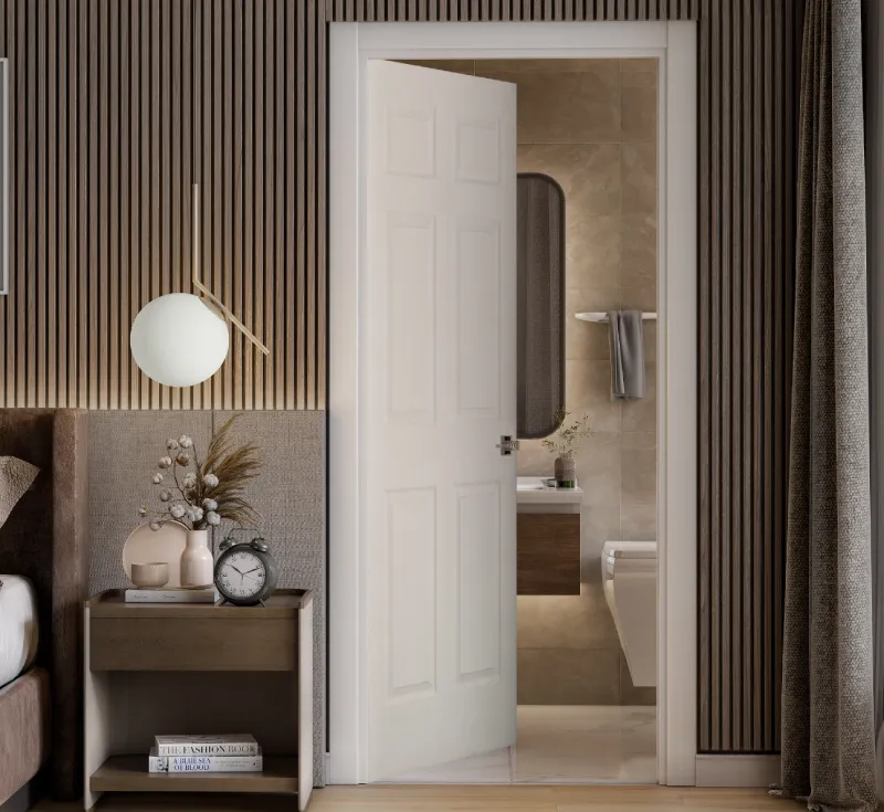 White 6‑Panel Molded Interior Door, Classic Raised‑Panel MDF Slab Door for Residential & Multi‑Family Projects