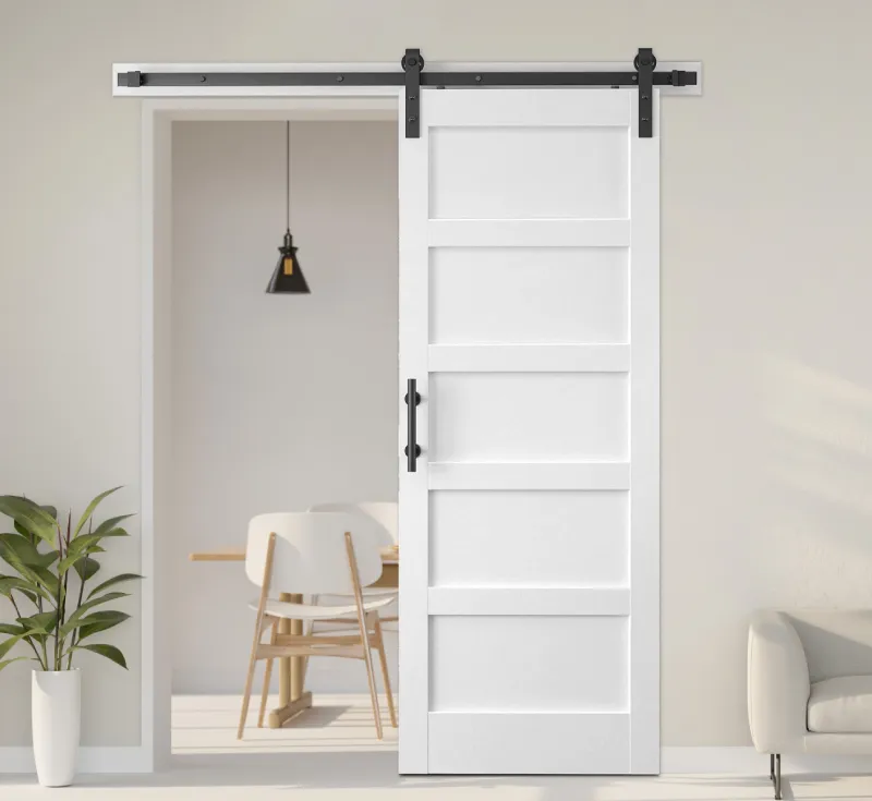 White PVC Assembled Sliding Barn Door, 5‑Panel Modern Shaker‑Style Single Barn Door with Pull Handle & Complete Hardware Kit