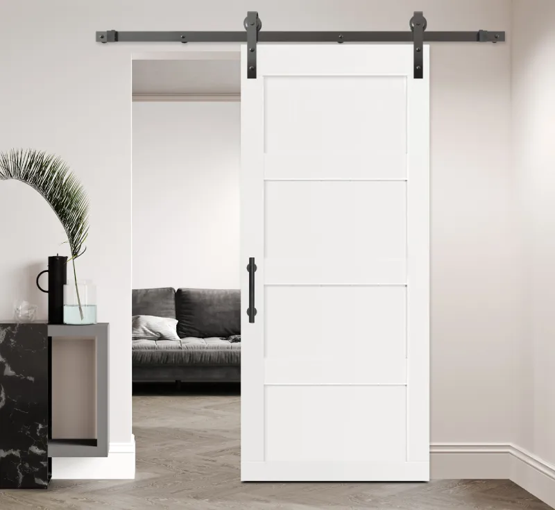 White PVC Assembled Barn Door, 4‑Panel Frosted Glass Sliding Interior Barn Door with Complete Hardware Kit
