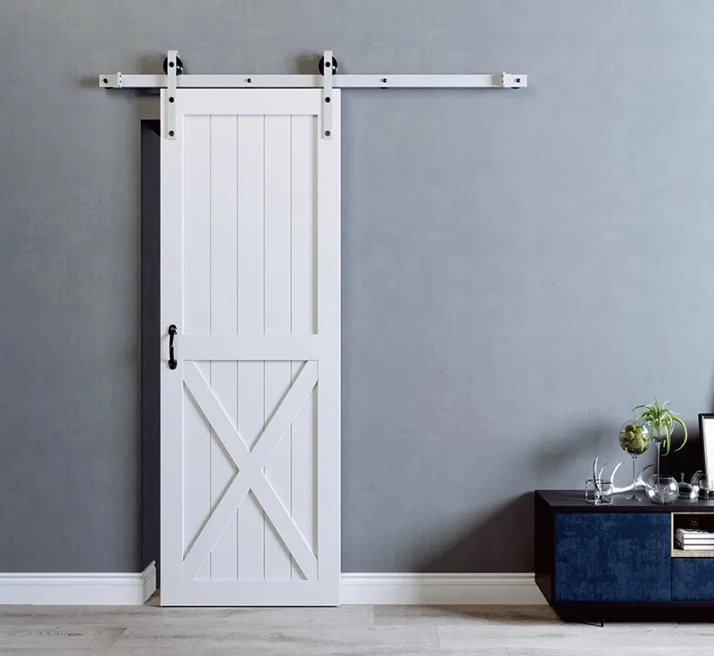 White X‑Brace Solid Wooden Interior Sliding Barn Door, Tongue & Groove Timber Barn Door Slab with Complete Hardware Kit for Farmhouse Home Wholesale From China Factory Manufacturer