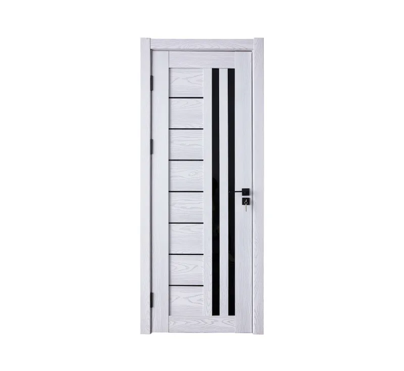Wood‑Grain PVC Modular Assembled Interior Door, Prehung Room Door with Dual Vertical Black Glass Panels