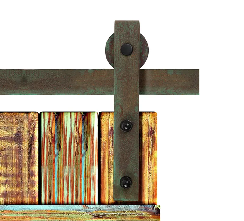 Patina Verdigris Heavy‑Duty Carbon Steel Barn Door Hardware Set, Sliding Rail System for Barn Door Projects