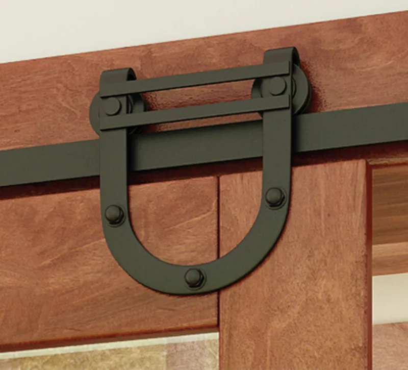 U‑Shape Hanger Black Finished Carbon Steel Barn Door Sliding Hardware, Complete Rail & Hanger Kit for Farmhouse‑Style Interior Doors