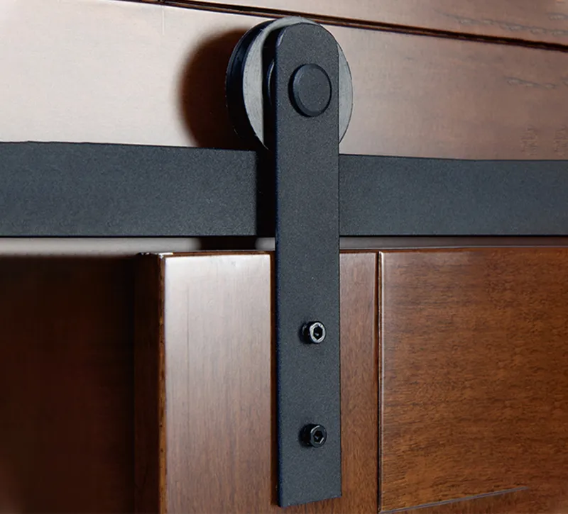 Matte Black Classic Straight‑Arm Carbon Steel Barn Door Sliding System, All‑In‑One Hardware Kit for New Housing Construction Projects