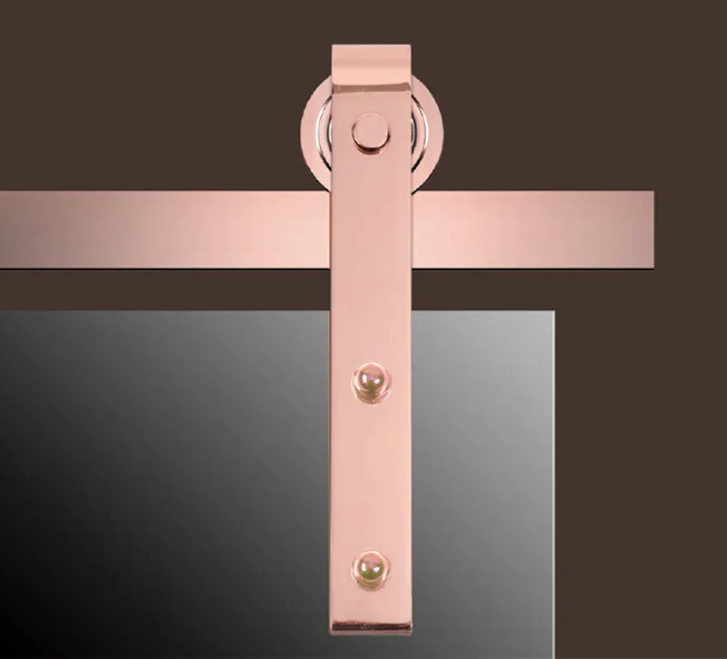 Rose‑Gold Straight‑Arm Barn Door Sliding Hardware Set, Space‑Saving Rail System for Minimalist Interior Barn Doors