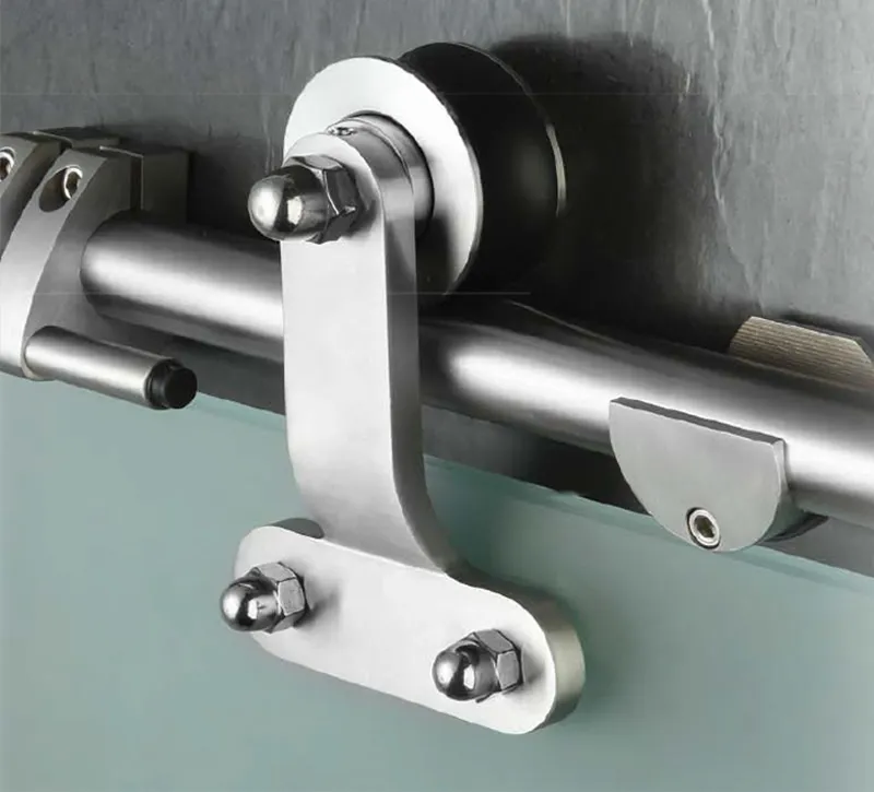Silver‑Finish Offset‑Mount Stainless Steel Barn Door Sliding Hardware Kit, Ornamental Hanger & Rail System for Loft & Cottage Spaces