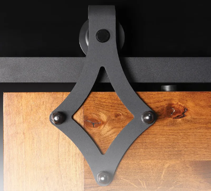 Matte‑Black Diamond‑Cutout Carbon Steel Barn Door Track & Hanger Kit, Smooth‑Roll Sliding Hardware for Open‑Concept Home Layout