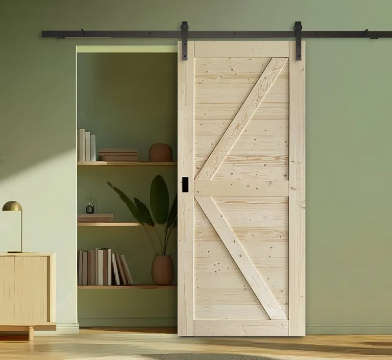 Unfinished Solid Pine Z‑Brace Barn Door | DIY Paintable Sliding Interior Barn Door with Black Hardware Kit