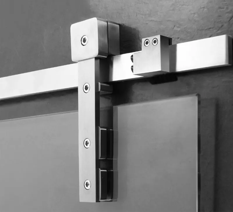 White‑Finish Square‑Block Stainless Steel Glass Barn Door Sliding Hardware Kit, Wall‑Mount Rail System for Custom‑Size Doors