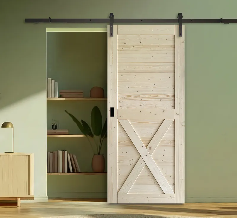 Unfinished X‑Brace Solid Pine Barn Door | DIY Customizable Sliding Interior Barn Door with Black Hardware Kit