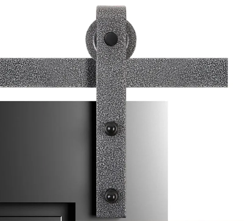 Textured Gun‑Gray Straight‑Plate Barn Door Sliding Rail Hardware, Custom Length Track System for DIY Barn Door Retrofit Works