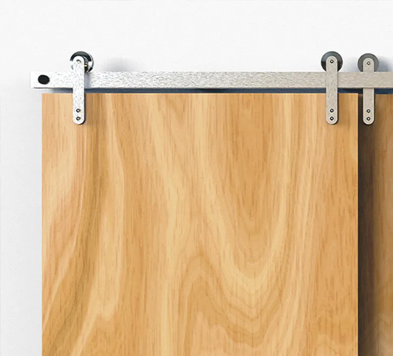Brushed Silver Double Barn Door Sliding Hardware Kit, Interchangeable Roller & Stopper System for Diverse Barn Door Styles