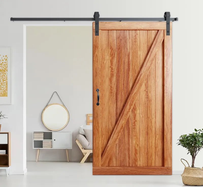 Pre‑Finished Z‑Brace Solid Wood Barn Door | Warm Honey‑Tone Vertical Plank Sliding Barn Door with Black Hardware Kit