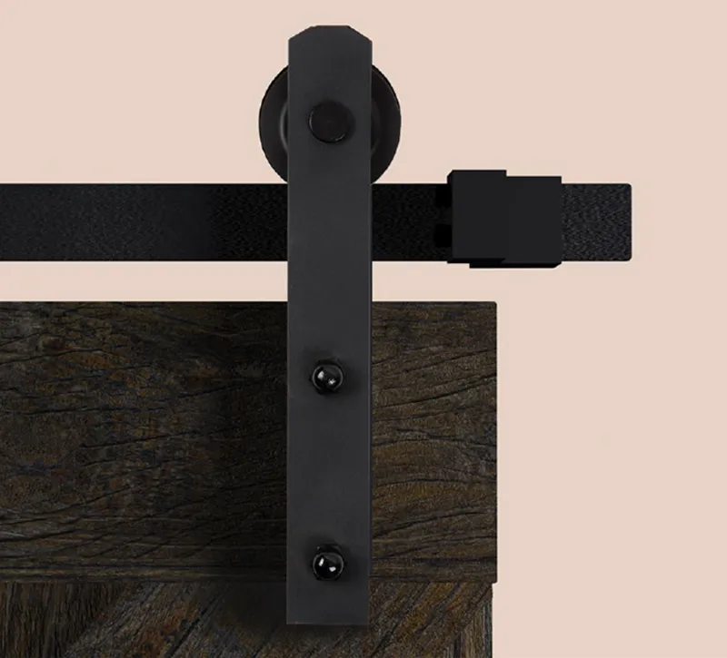 Matte‑Black Straight‑Bracket Barn Door Sliding Hardware, Smooth Operation Track Assembly for Light‑Weight Wooden Barn Doors
