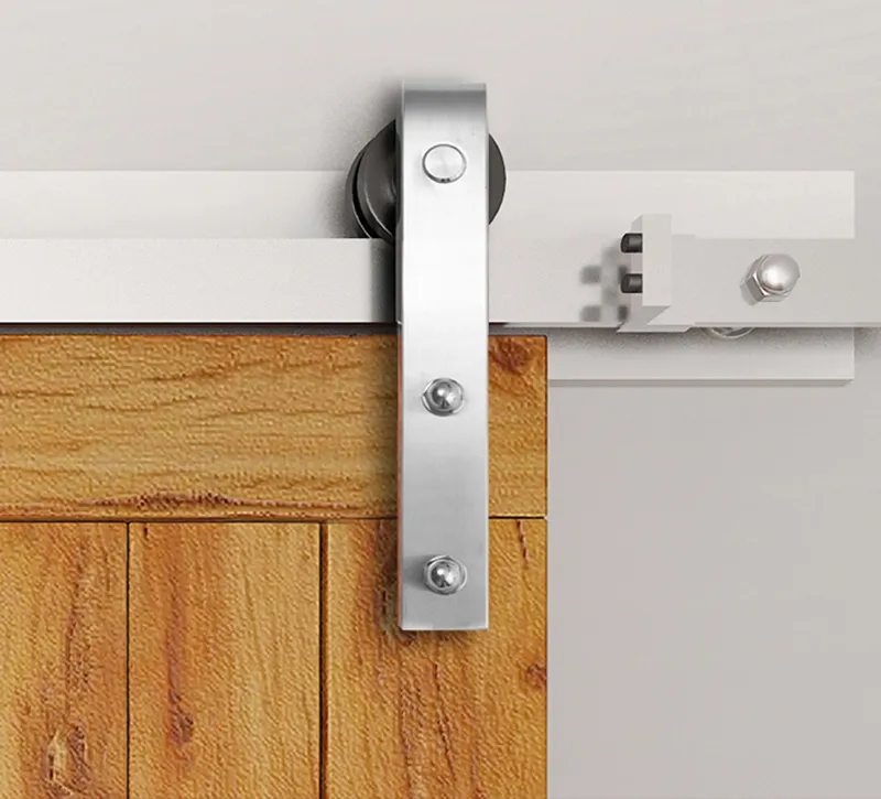 Silver Straight‑Plate Stainless Steel Barn Door Sliding System, Robust Hardware Set for Indoor & Covered Patio Barn Doors