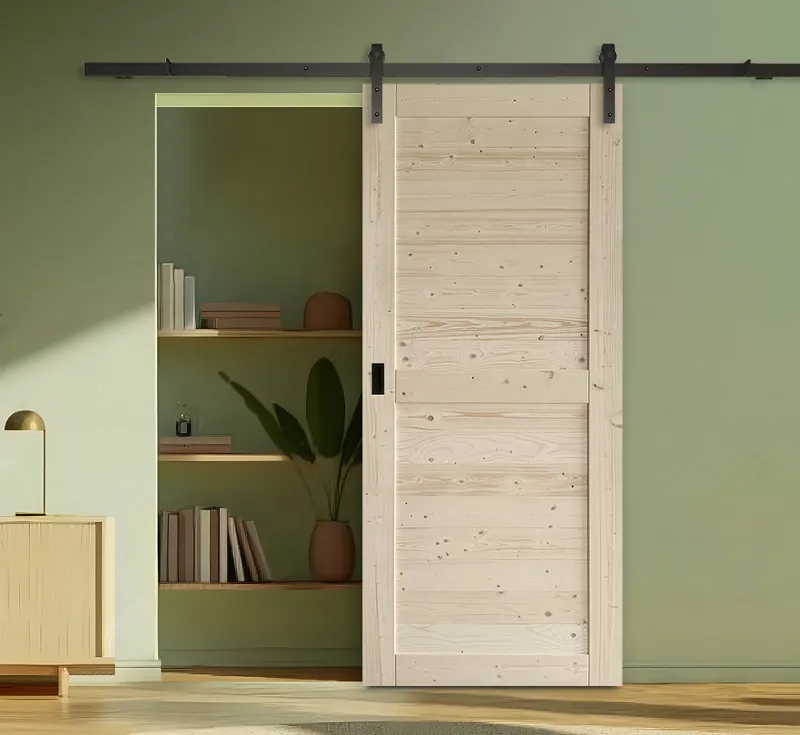 Unfinished Horizontal Flat‑Panel Solid Pine Barn Door | Minimalist DIY Paintable Sliding Barn Door with Black Hardware Kit