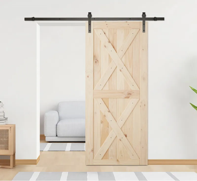 Unfinished Double Cross‑X Solid Pine Barn Door | Classic Dual X‑Braced DIY Paintable Sliding Barn Door with Black Hardware Kit